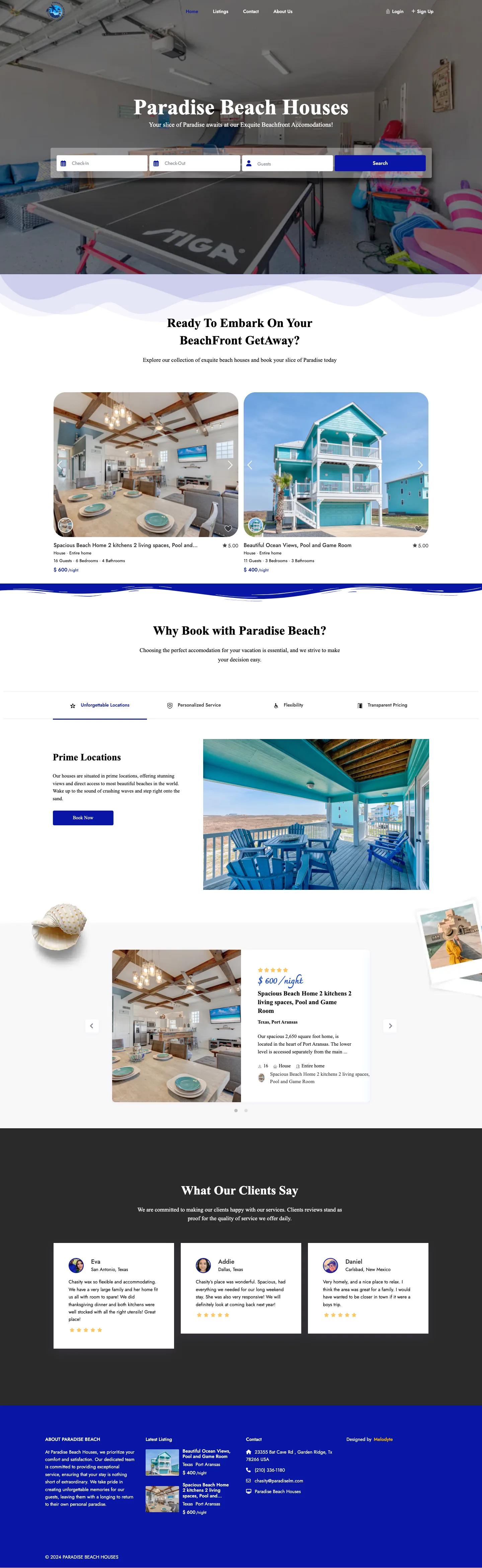 Paradise Beach Houses- Vacation Home Rental